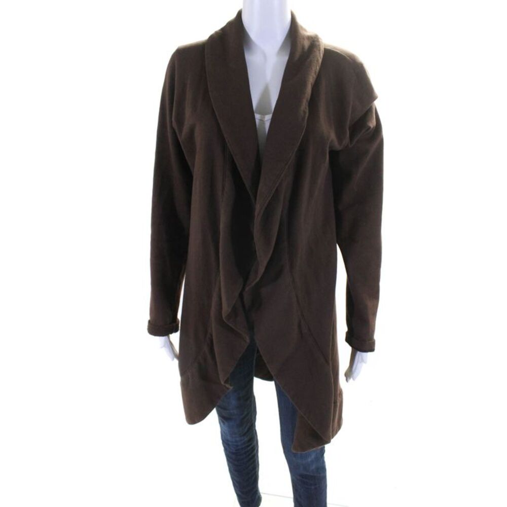 Woo Women's Cotton Mid Length Open Front Cardigan Sweater Brown Size 4